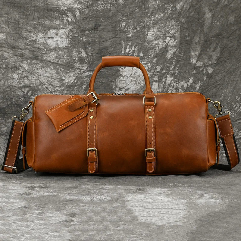 50cm Vintage Style Men's Leather Travel Duffle Bags 100% Cowhide Leather Travel Bag Baggage Bags On Luggage 2023 New Arrivals