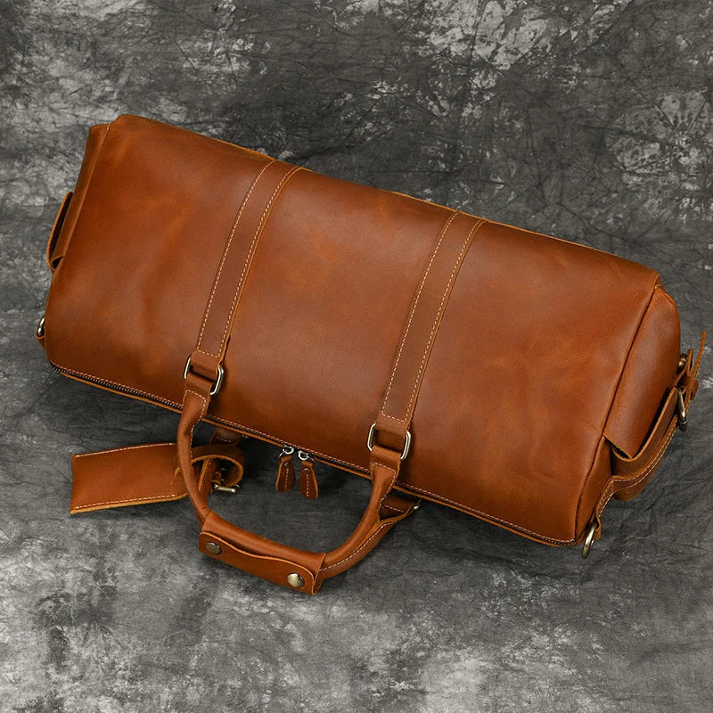 50cm Vintage Style Men's Leather Travel Duffle Bags 100% Cowhide Leather Travel Bag Baggage Bags On Luggage 2023 New Arrivals