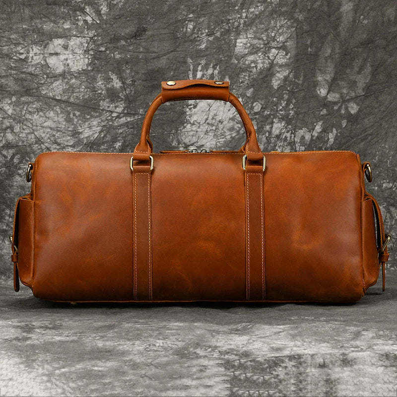 50cm Vintage Style Men's Leather Travel Duffle Bags 100% Cowhide Leather Travel Bag Baggage Bags On Luggage 2023 New Arrivals