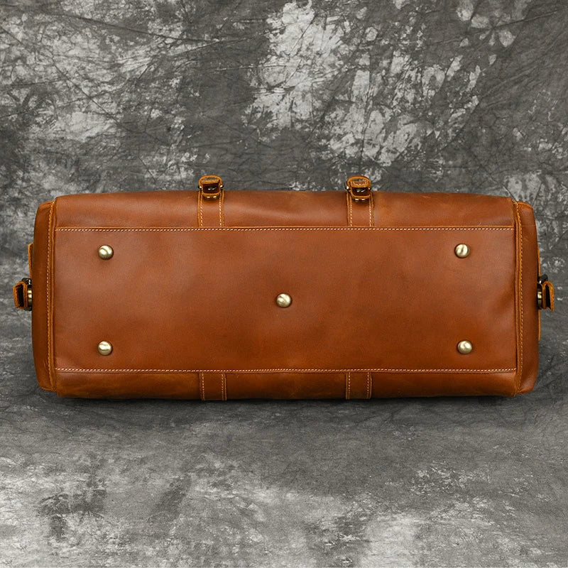 50cm Vintage Style Men's Leather Travel Duffle Bags 100% Cowhide Leather Travel Bag Baggage Bags On Luggage 2023 New Arrivals