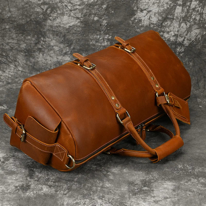 50cm Vintage Style Men's Leather Travel Duffle Bags 100% Cowhide Leather Travel Bag Baggage Bags On Luggage 2023 New Arrivals