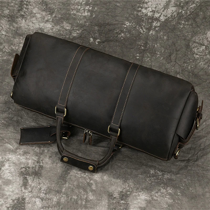 50cm Vintage Style Men's Leather Travel Duffle Bags 100% Cowhide Leather Travel Bag Baggage Bags On Luggage 2023 New Arrivals