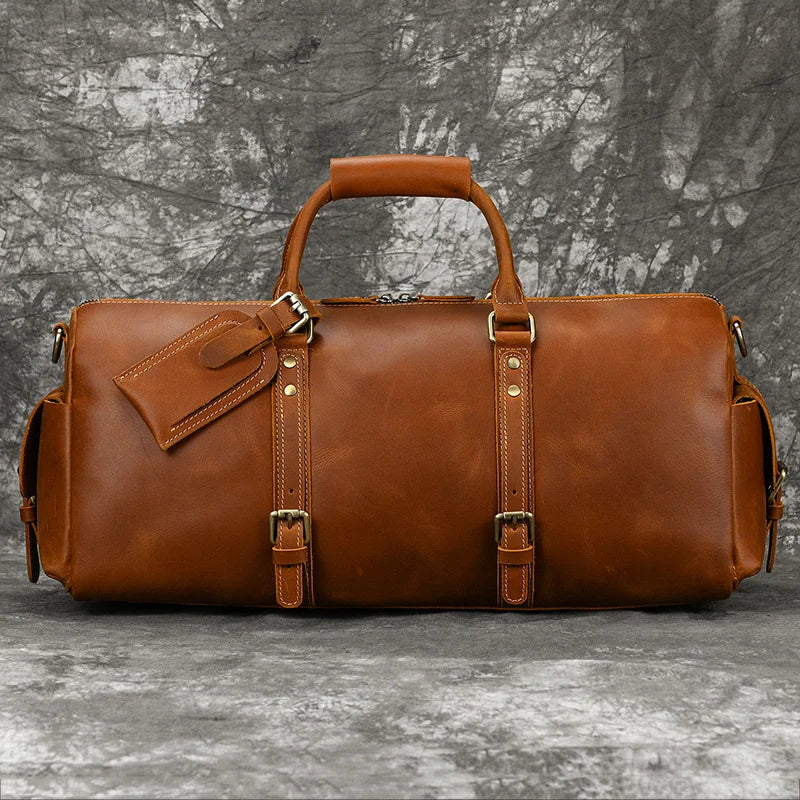 50cm Vintage Style Men's Leather Travel Duffle Bags 100% Cowhide Leather Travel Bag Baggage Bags On Luggage 2023 New Arrivals