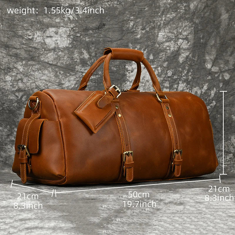 50cm Vintage Style Men's Leather Travel Duffle Bags 100% Cowhide Leather Travel Bag Baggage Bags On Luggage 2023 New Arrivals